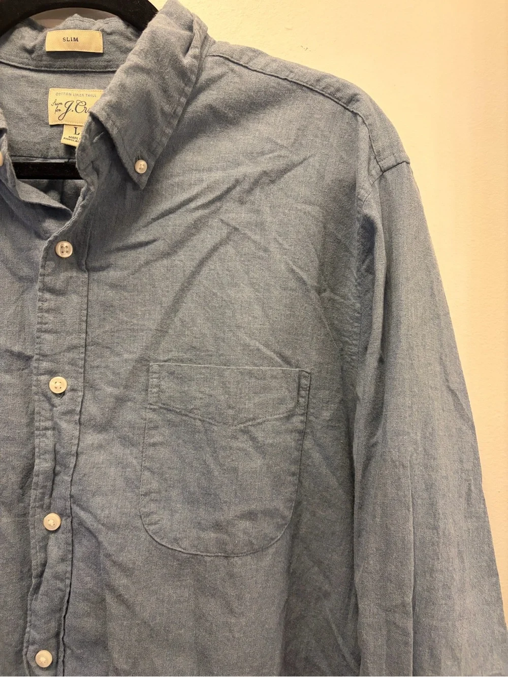 J.Crew Cotton Linen Twill Slim Fit Button Up Shirt Blue Men's Size L